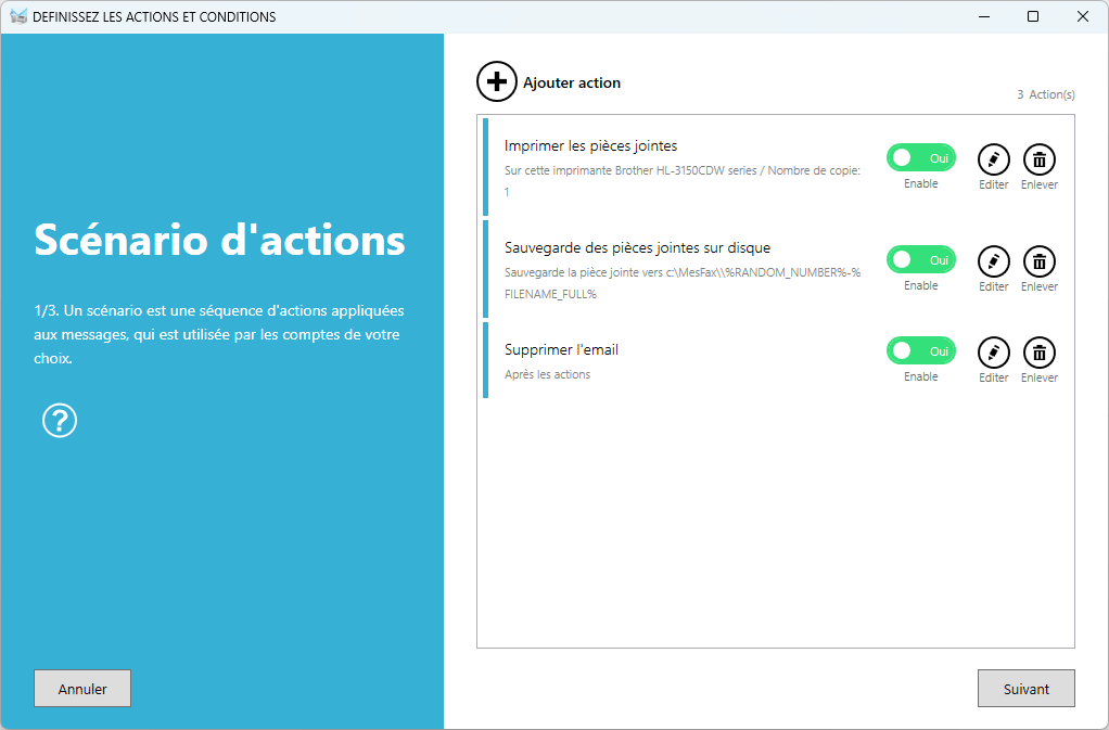 Exemple de Scénario avec les actions d'impressions