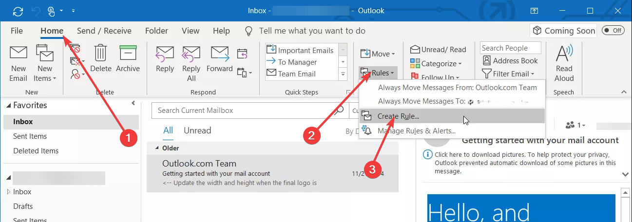 Outlook instruction to auto print emails