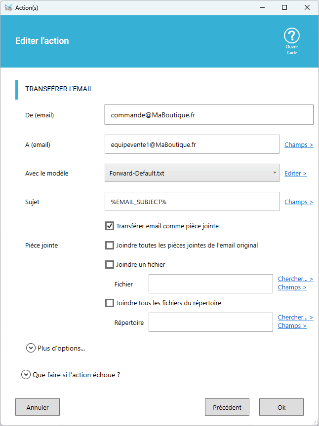 Transfert d'email automatiquement suivant des conditions