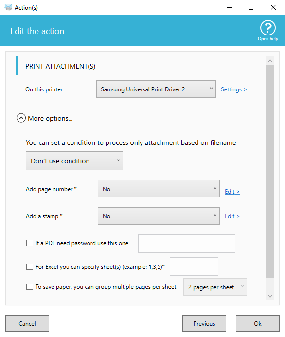 Screenshot of printing attachment options