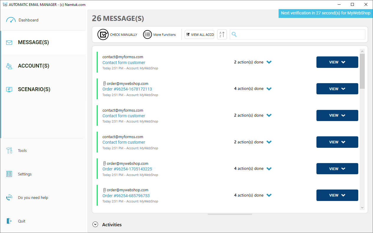 Automatic Email Manager interface